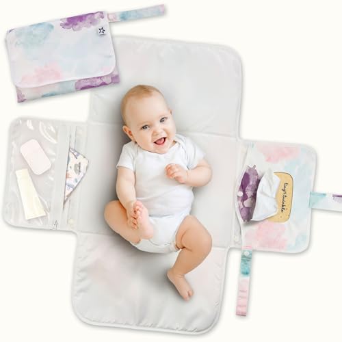 Image of Tiny Twinkle Portable Diaper Changing Pad | Waterproof, Wipeable & Compact Baby Changing Pad for Travel | Smart Wipes Pocket & Organized Storage| Newborn Shower Gift (Cotton Candy)
