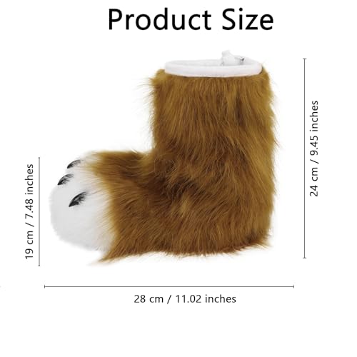 HAOAN Furry Animal Paw Slippers Fuzzy Boots Cat Fox Wolf Bear Claw Shoes Halloween Cosplay Costume Accessories3
