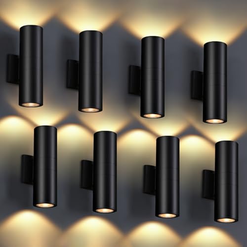 Image of DAKAFUL Outdoor Wall Lights 8 Packs, Integrated LED Cylinder Up Down 12W 2700K Modern Aluminum Light, Waterproof Exterior Light for Porch Patio Door
