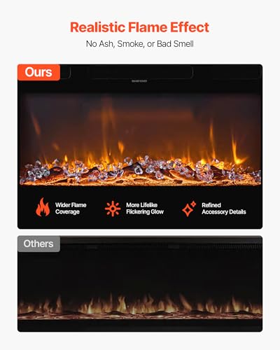 Image of VEVOR 50 inch Electric Fireplace Heater, Wall Mounted Recessed Insert, 1500W, Remote Control, Timer, Adjustable Flame, Touch Screen, Overheat Protection for Living Room Bedroom