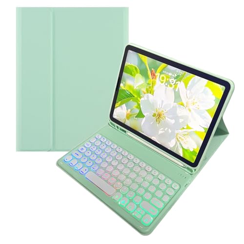 kaidisen Funda con teclado retroiluminado arcoíris para iPad Mini de 5ª generación/Mini 4, 7 colores retroiluminados, tecla redonda, cubierta de teclado desmontable, bonito color caramelo, verde menta