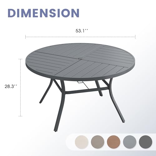 Image of VICLLAX 53 inch Round Outdoor Table, Patio Dining Table for 8 with Umbrella Hole for Garden Lawn Deck Backyard, Dark Grey
