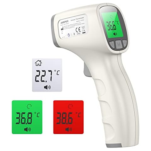Jumper Digital Non-Contact Thermometer for Forehead and Object Surface Measurement with Instant Reading, High Temperature Alarm, For Baby, Children, Adults, Grey Cover