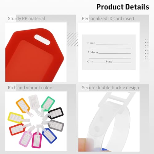200 Pcs Luggage Tags, 3.3×2" Plastic Luggage Tags with Name ID Card Inserts & Lanyards, Personalized Luggage Labels, Airplane Suitcase Labels, Suitable for 2.7 * 1.8 Inch Cards, 10 Colors2