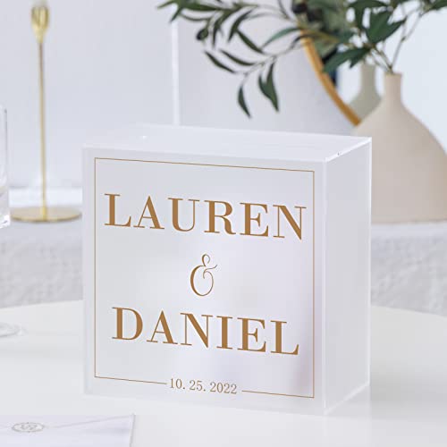 Image of UNIQOOO Frosted Acrylic Wedding Card Box with Slot, Thick DIY Large 10x10x5.5 inch w /No Print, Wedding Receptions Wishing Well Money Box, Birthday, Memory Box, Suggestion Boxes, Acrylic Ballot Box