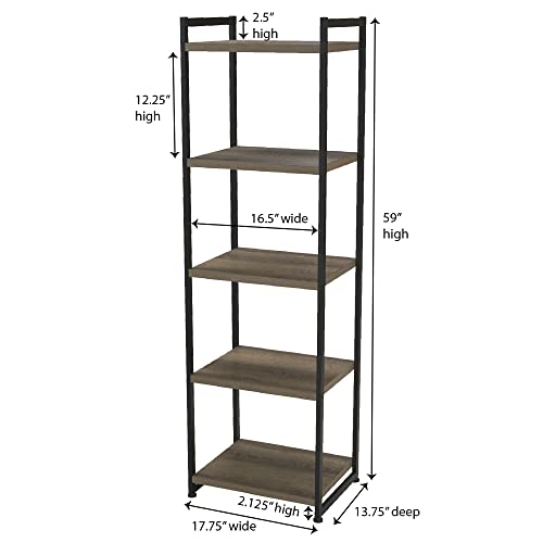 Household Essentials 5 Tier Storage Tower Metal, Grey Shelf – Black Frame, Ashwood #TOP2