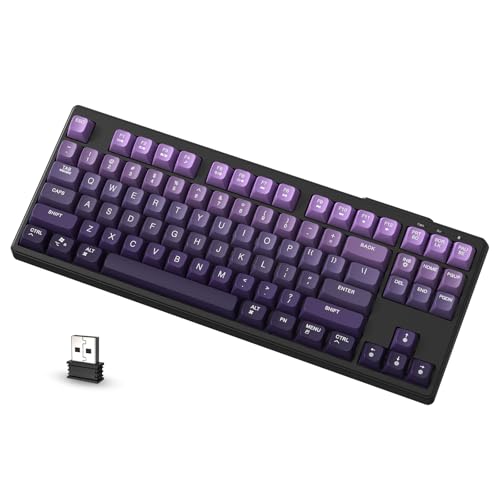 ATTACK SHARK x FREEWOLF M87 80% Teclado Inalámbrico para Juegos, 87 Teclas TKL RGB Sensación Mecánica SA PBT Teclado Bluetooth/Modo Dual 2.4Ghz, QWERTY, Batería 4000mAH para Mac/Win - Morado Degradado