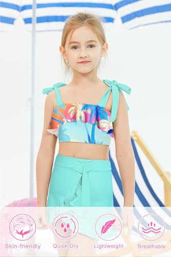 Image of ALISISTER Girls Swimsuit 3 Piece Bathing Suits Flounce Bikini Tankini Set Beach Swimwear with Cover Ups Skirt for 3-8 Years