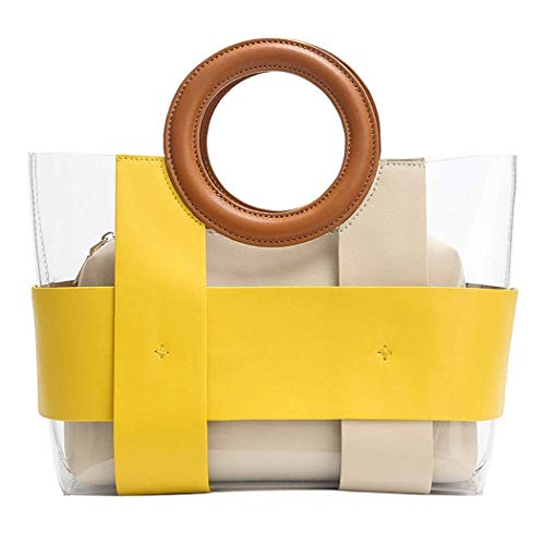 Sac à main transparent avec pochette jaune et beige idéal pour vos sorties à la plage