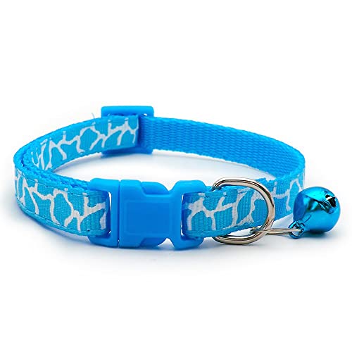 Small Dog Puppy Pet Collar Zebra Giraffe Animal Print Design with Bell Nylon Adjustable Size 19-32cm Blue - Image 2