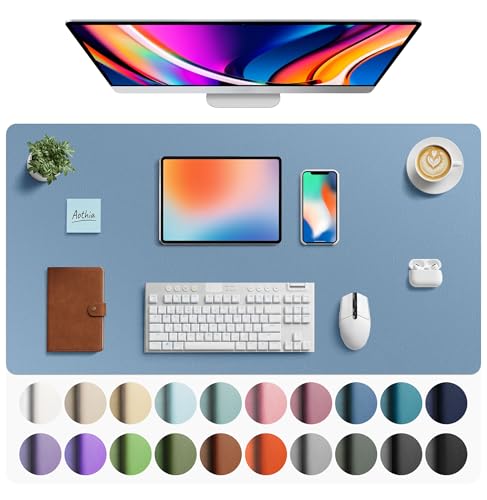 Image of Aothia Faux Leather Desk Mat - Large Mouse Pad, Non-Slip PU Leather Blotter, Waterproof Writing Surface for Office and Home (Denim Blue, 40 inch x 24 inch)