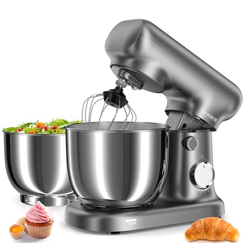Küchenmaschine Knetmaschine Mit 2.5L+3L Dual-Schalen, 10-Gang-Elektro-Freischneider 1500w - Inklusive Ei-Schlag, Teigschnecke & Flachschaber FüR Heimbacken Und TäGliches Kochen (Silber grau)