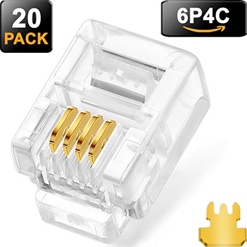 NECABLES 20Pack Telephone Modular Plug RJ11 6P4C Connector for Phone Line Cord (Compatible with Both Solid and Stranded Wire)