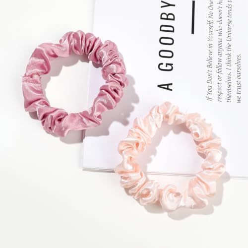 Image of Silk Hair Ties Satin Scrunchies - Small Mini Scrunchy for Women Thick Hair Accessories Cute Soft No Slip Hair Elastics Ponytail Holder for Curly Hair No Damage Hairties Gift for Girls