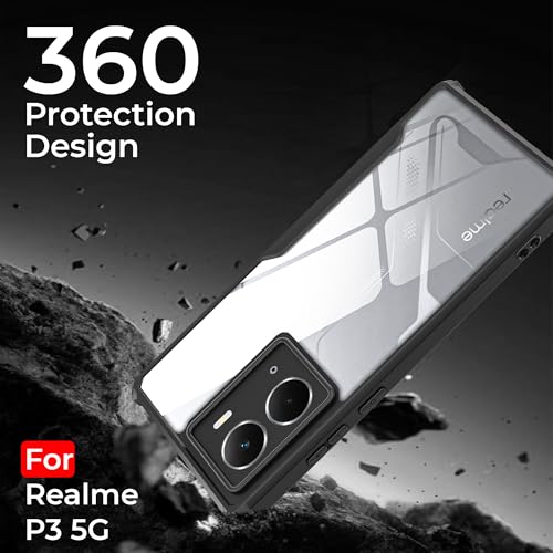 Image of A rtistque Clear Hard Transparent Acrylic Armor Anti-Drop Shockproof TPU Edge Back Cover Case for Realme P3 5G - Black