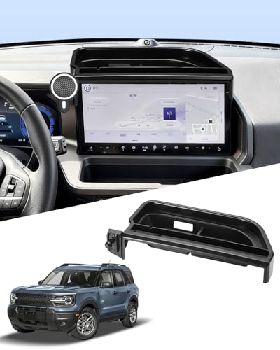 PZK Car Phone Holder for 2025 2026 Ford Bronco Sport Accessories Car Phone Mount Magnetic 15W Fast Wireless Charger for 13.2-Inch Screen Dashboard Storage Box Behind 360 Rotation Not Affect Vent
