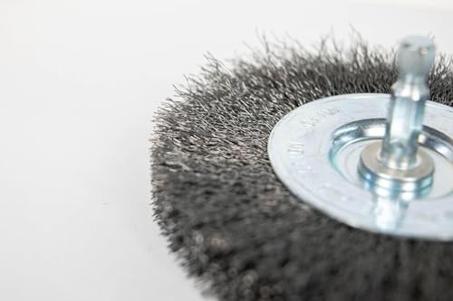 Image of Century Drill & Tool 76443 4 inch Durable Fine Crimped Radial Wire Brush, 1 /4 inch Drill Shank, 4,500 RPM - Ideal for Rust /Paint Removal, Deburring, & More