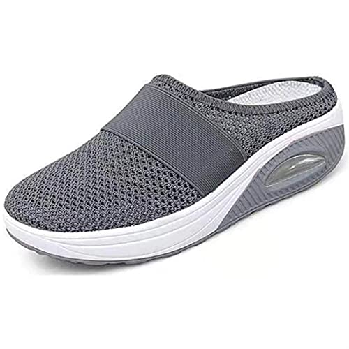 Clogs Soft Slippers Women's Mules Mesh Sabot With Orthopedic Air Cushion Breathable Platform Leisure Sandals Slipper (Color : Dark Gray, Size : 38)