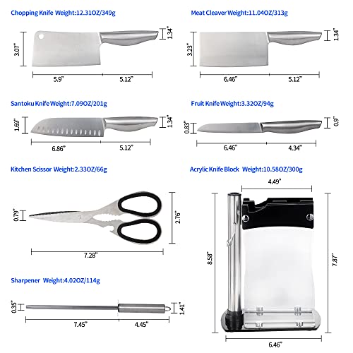 Cleaver Knife Set,KENTROON Chinese Knives Set 6pcs Chef Knife Set with Block,Meat Cleaver