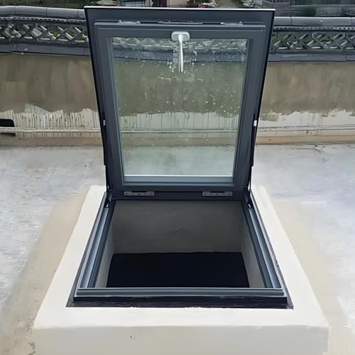 Fenêtre de toit multi-angle à ventilation manuelle, cadre en alliage d'aluminium et verre trempé, bonne ventilation, isolation UV et phonique, pour sous-sol, grenier ou hangar.(Gray,LxW 65x65cm/25.6x2