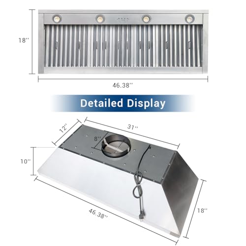 Fh Fohome M01-48 Inch Built-In Range Hood, 4-Speed 1150 Cfm Super Quiet Stainless Steel Range Hood thumb #1