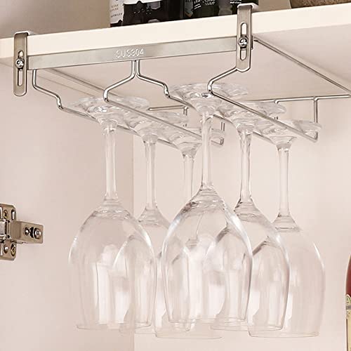 Goblet Rack Holder, 2 Rows Wine Glass Rack Under Cabinet, Inverted Hanging Stemware Organizer, Glasses Hanger Barware