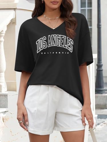 Image of ATHMILE Womens Oversized Shirts V Neck Plus Size Spring Workout Summer Tops Beach Vacation 2026 Gym Clothes Basic Tee