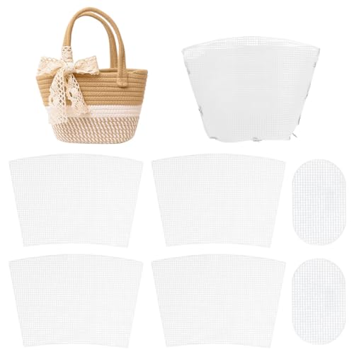 Image of WADORN 2 Sets Clear Mesh Plastic Canvas Sheets for Embroidery, Blank Needlepoint Canvas Sheets for Crochet Bucket Bag Making Acrylic Yarn Knit Crochet Projects DIY Handmade Bag Weaving Kit, White