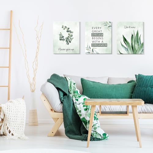 Image of CHDITB Inspirational Plant Art Office Decor, Positive Affirmations Wall Decor, Botanical Canvas Motivational Framed Wall Art,Set Of 6(8x10 Inch) Eucalyptus Leaves Sage Poster For Classroom Home Decor