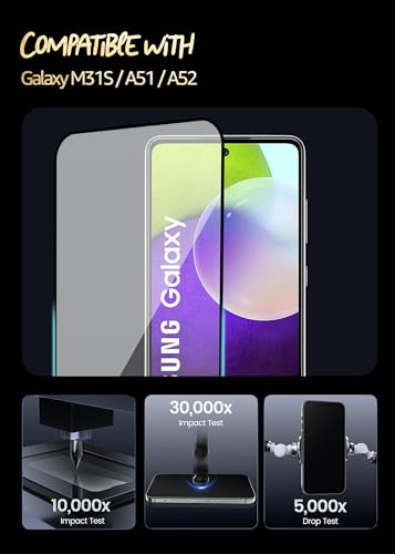 Image of Lensarmor Compatible with Samsung Galaxy M31s / A51 / A52 Screen Protector (1 Pack) - Premium 9H Tempered Glass, Military-Grade Protection, HD Clear Display, Anti-Fingerprint & Case-Friendly Fit