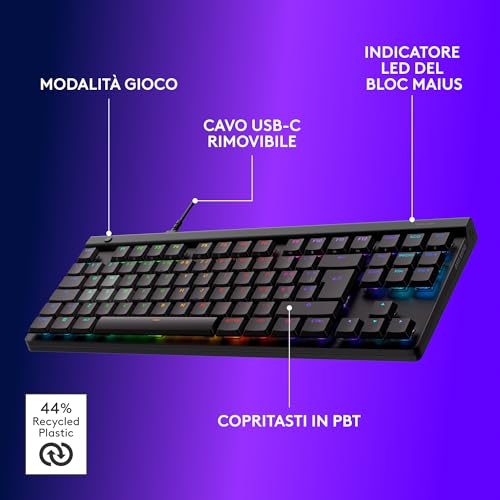 Tastiera da gioco cablata a basso profilo 515 RAPID TKL, tastiera da gioco per PC completamente personalizzabile con interruttori analogici a basso profilo, attivazione rapida, porta USB-A - Tastiera gaming - Immagine 5