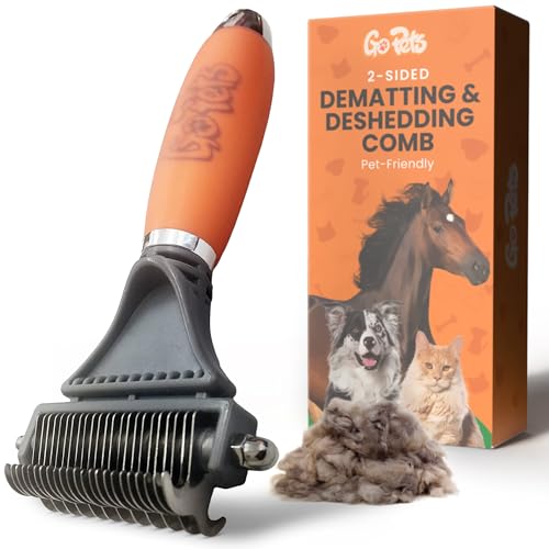 GoPets 2-in-1 Dematting Comb for Dogs, Pet Grooming Rake, Double-...