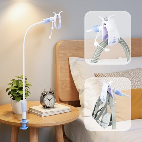 Image of CPAP Hose Holder for Bed, No-Drill C-Clamp CPAP Stand Bedside, Tangle-Free CPAP Hose Hanger & Hose Lift, Reinforced CPAP Tube Holder Holds Hose and Mask (White)