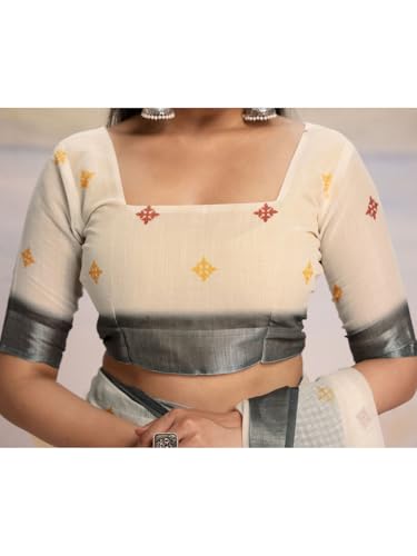 Image of Satrani Women's Linen Printed Ready To Wear Saree with Unstitched Blouse Piece