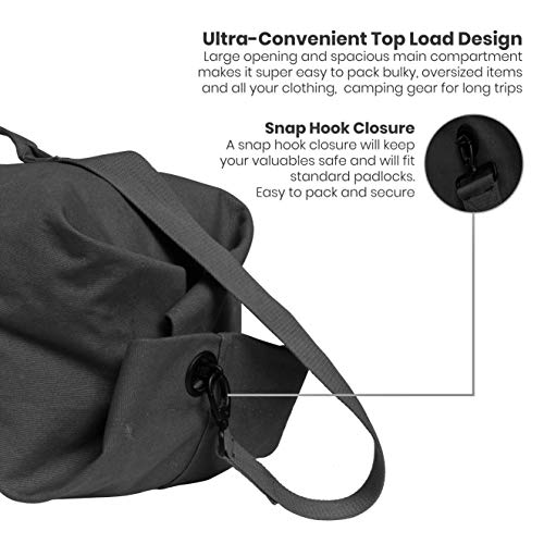 WHITEDUCK Hoplite Heavy Duty Canvas Top Load Bag, Extra Large Duffle Bag, Multipurpose, Top Load Bag, Military Cargo Army Duffle Top Load Bag with Snap-Closure Storm Flap (Black, Large 30