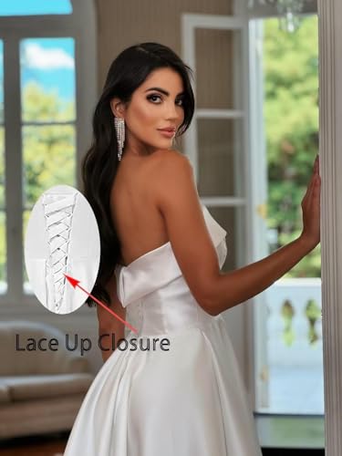 Women's Satin Tea Length Wedding Guest Dresses Strapless Cocktail Dress Semi Formal Evening Party Gown LZY8882