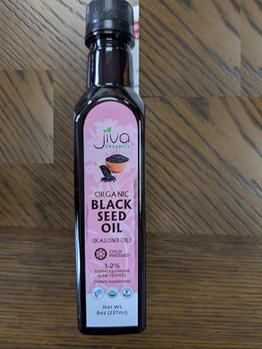 Organic Black Seed Oil 8 oz - Cold Pressed, Lab Tested Thymoquinone 1.5-2%, Unrefined, USDA Certified - Potent Nigella Sativa Kalonji Oil - Vegan Omega 3 6 9 - by Jiva Organics