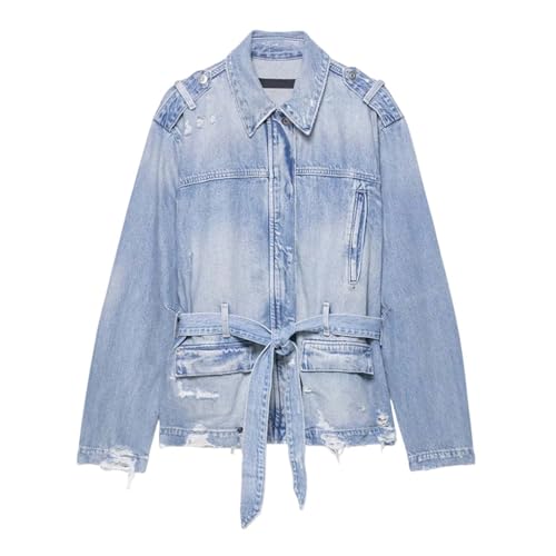 Veste en jean ceinturée femme look européen et denim bleu confortable