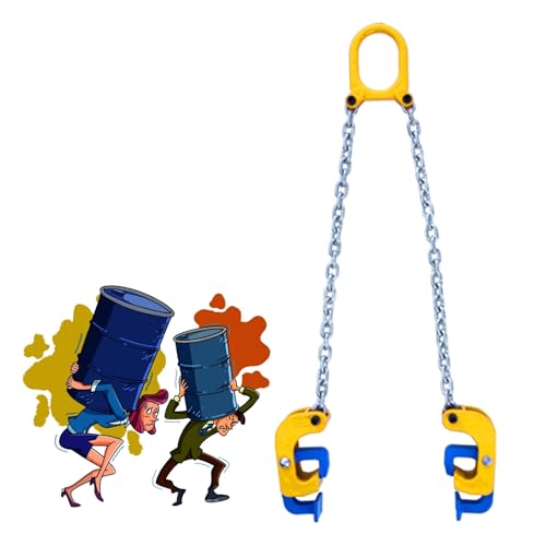 Plastic & Metal Drums Lifting, Chain Drum Lifter 2200lb/1T Oil Barrel Clamp for Crane Hoist with 1 4/7 in Widen Hooks, Industrial Drum Lift(8 pcs)