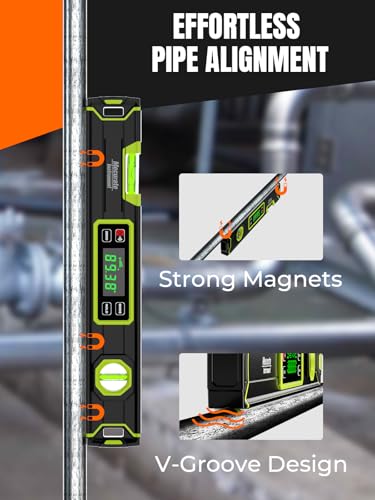 Image of Mecurate 16-Inch Digital Level, Portable Electronic Angle Finder with Backlit Display, ±0.1 Accuracy, Magnetic Base, 4 Measurement Units, Compact Torpedo Smart Level Tool for DIY & Professional Use