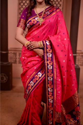 Image of SGF11 Women's Kanjivaram Pure Soft Silk Saree With Unstitched Blouse Piece