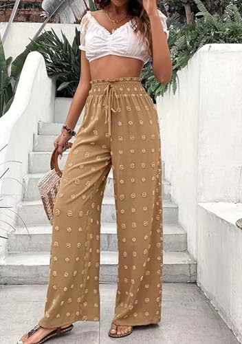 DIACACY Womens Swiss Dot Wide Leg High Waist Pants Flowy Adjustable Knot Trousers Loose Casual Pants2