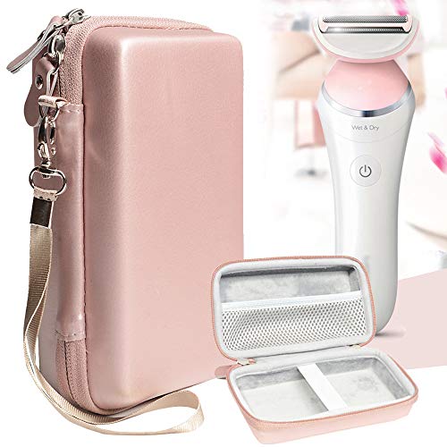 Womenâ€™s Hair Remover case for Philips Satinelle, Satinelle Prestige BRE650; Deess Hair Removal, Braun Silk-epil 9 9-579, mesh Pocket, Wrist Strap, Rose Gold