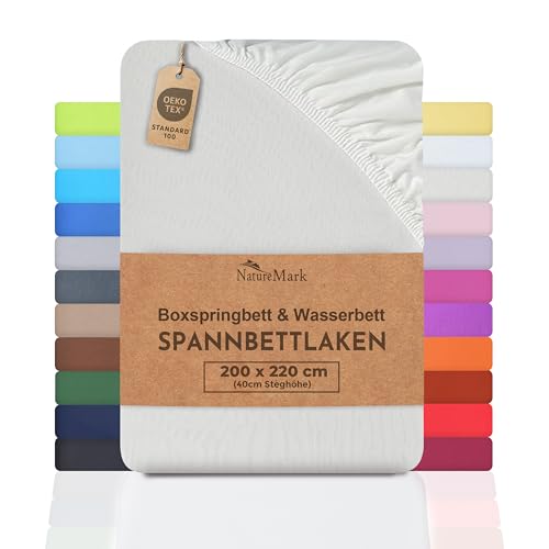 NatureMark Microfaser Boxspringbett & Wasserbett Spannbettlaken 200 x 220 cm - 40 cm Steghöhe - 200x220cm Spannbetttuch - 100% Polyester, Weiss