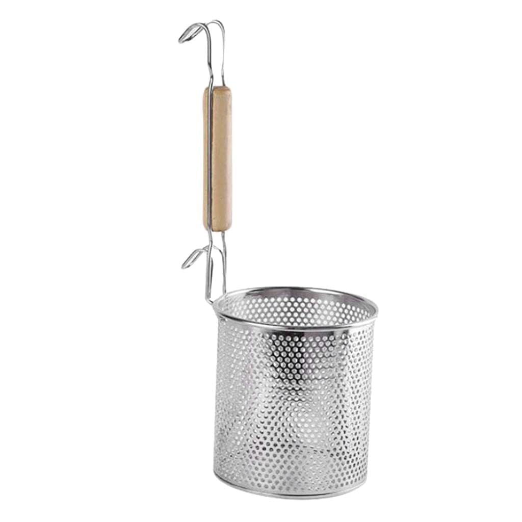 Stainless Steel Pasta and Noodles Strainer Basket | Micro-Perforated Mesh Colander with Wooden Handle | Quick Drying Anti-Corrosion Spider | Kitchen Sieve for Draining Spaghetti-image-24