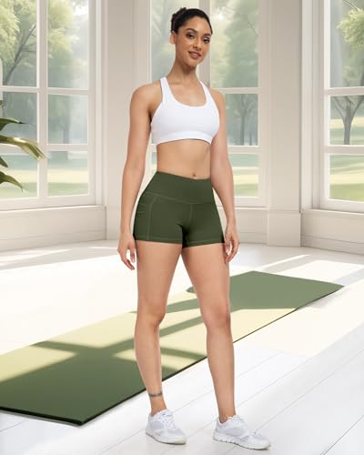 Spandex Yoga Shorts Women with Pockets - High Waisted Workout Tummy Control Gym Running Shorts4