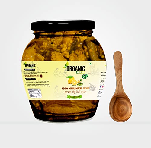 Image of Organic Anand Homemade Ginger Lemon Green Chilli Mix Pickles 350gram Khatta Mix Ghar ka Achaar Flavourful, Delicious, Traditional Taste