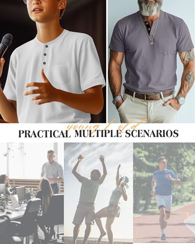 Riyiper 3 Pack Men's Henley T-Shirts Short Sleeve Pocket Cotton Classic Tops Casual Basic Tees with Button Summer Trendy3