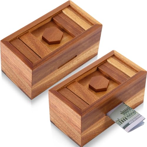 Yilloog 2 Pcs Wooden Money Puzzle Box Challenge Puzzles Brain Teaser Boxes for Adults Camouflage Your Cash Money Holder, Magic Drawers Magic Secret Box for Jewelry Gift