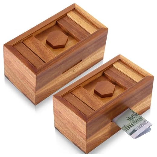 Yilloog 2 Pcs Wooden Money Puzzle Box Challenge Puzzles Brain Teasers for Adults Camouflage Your Cash Money Holder, Magic Drawers Magic Secret Box for Jewelry Gift